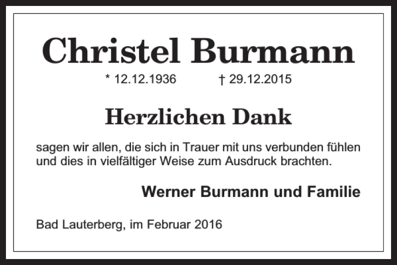 Traueranzeigen Von Christel Burmann Harztrauer De