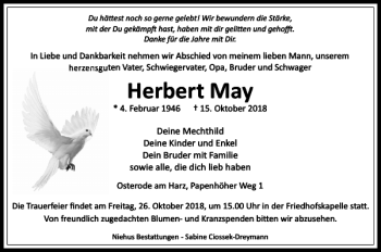 Traueranzeigen Von Herbert May Harztrauer De