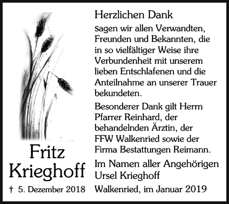 Traueranzeigen Von Fritz Krieghoff Harztrauer De