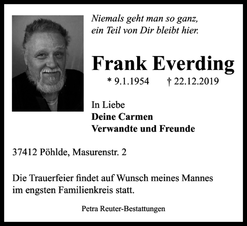 Traueranzeigen Von Frank Everding Harztrauer De