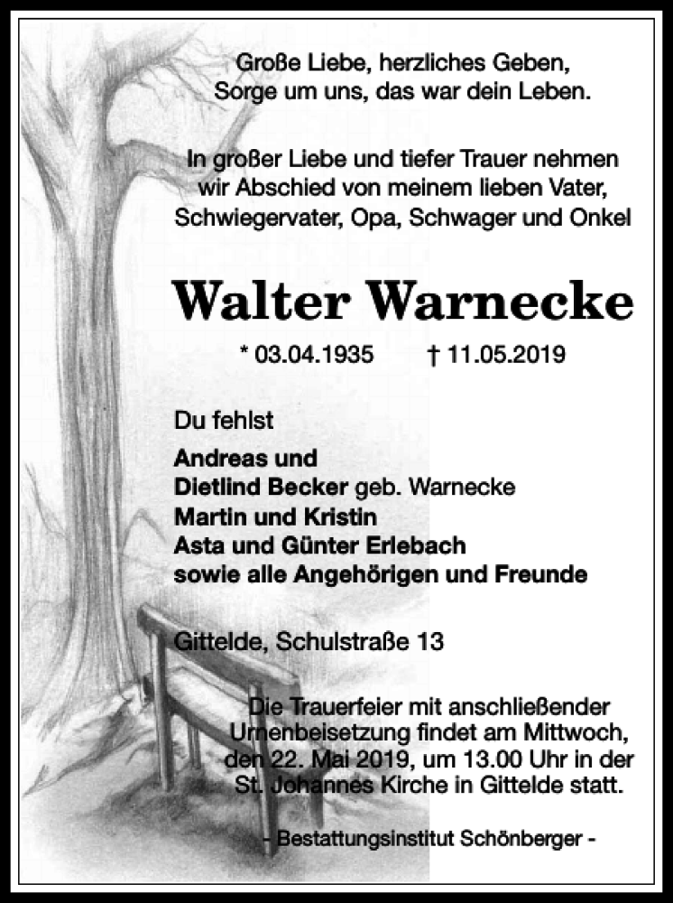 Traueranzeigen Von Walter Warnecke Harztrauer De