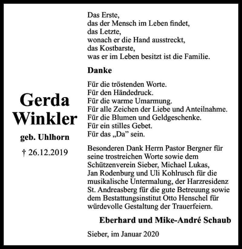 Traueranzeigen Von Gerda Winkler Harztrauer De