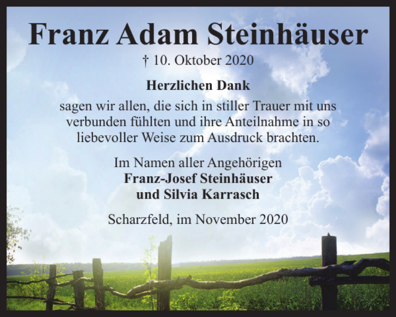 Traueranzeigen von Franz Adam Steinhäuser Harztrauer de