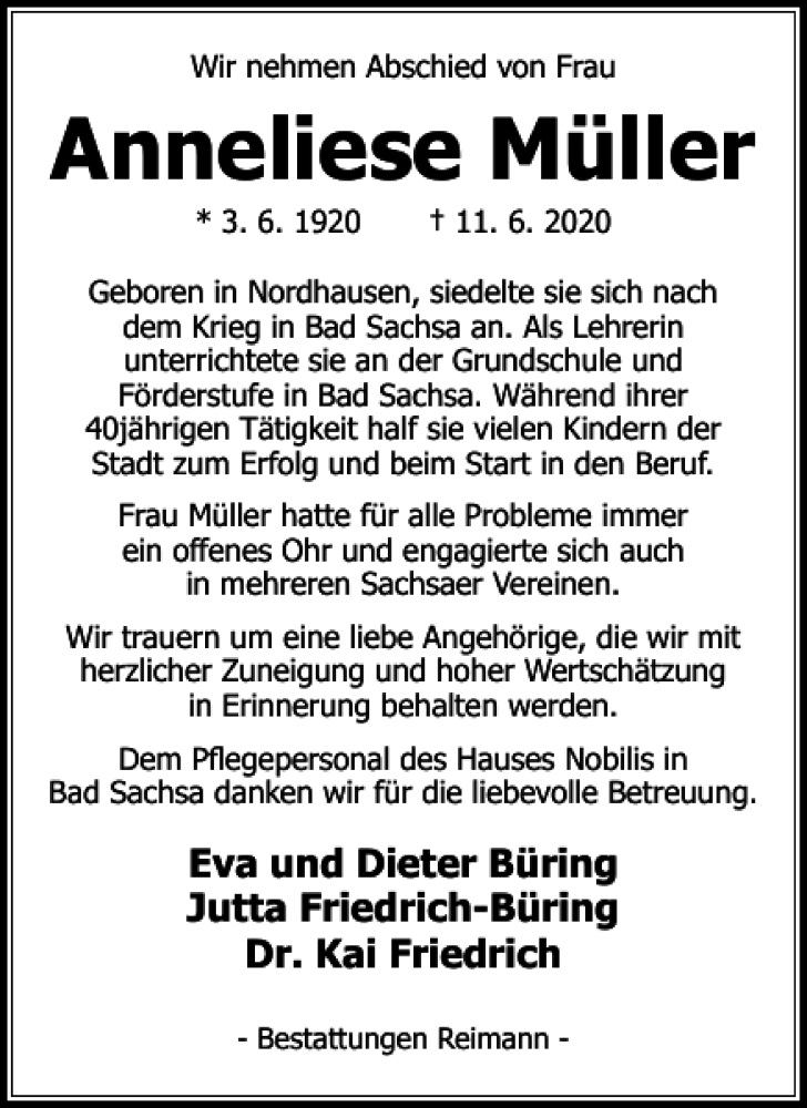 Traueranzeigen Von Anneliese M Ller Harztrauer De