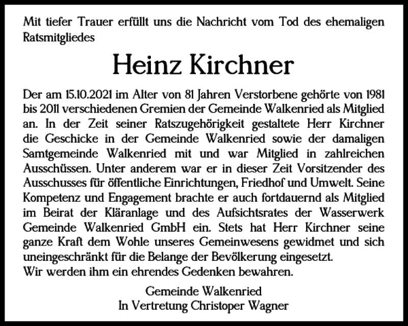 Traueranzeigen Von Heinz Kirchner Harztrauer De