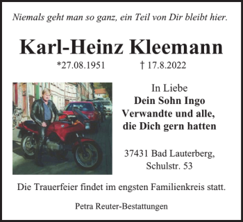 Traueranzeigen Von Karl Heinz Kleemann Harztrauer De