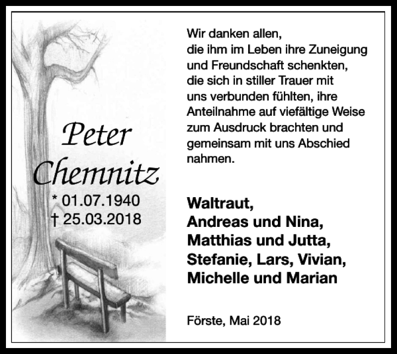 Traueranzeigen Von Peter Chemnitz | Harztrauer.de