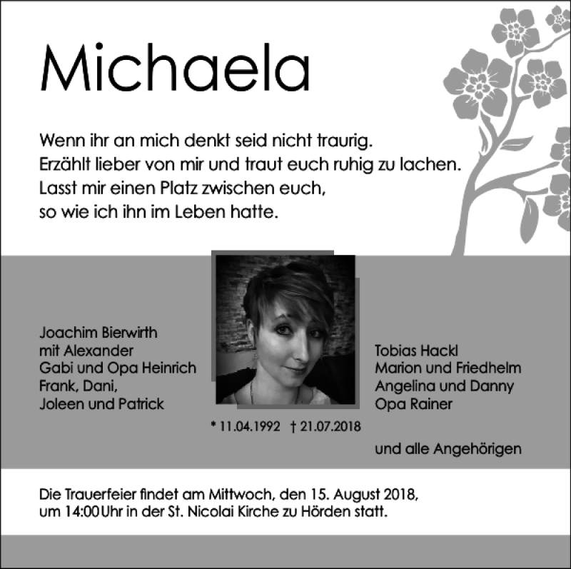 Traueranzeigen Von Michaela | Harztrauer.de