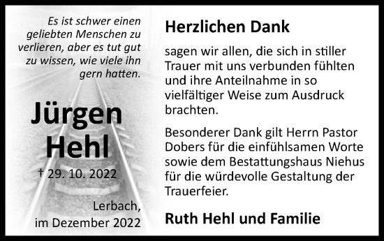 Traueranzeige von Jürgen Hehl von Harz Kurier