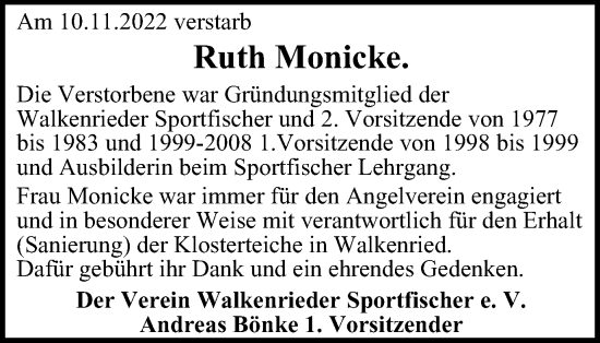 Traueranzeige von Ruth Monicke von Harz Kurier