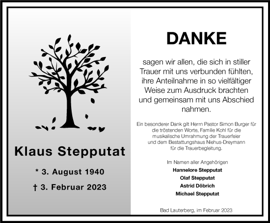 Traueranzeige von Klaus Stepputat von Harz Kurier