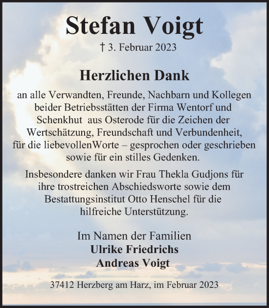 Traueranzeige von Stefan Voigt von Harz Kurier