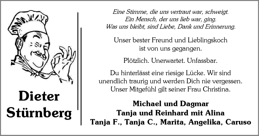  Traueranzeige für Dieter Stürnberg vom 12.10.2024 aus Harz Kurier