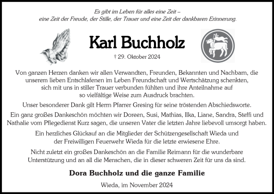 Traueranzeige von Karl Buchholz von Harz Kurier