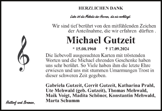 Traueranzeige von Michael Gutzeit von Harz Kurier