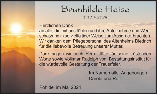 Traueranzeige von Brunhilde Heise von Harz Kurier