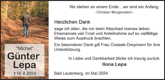 Traueranzeige von Günter Lepa von Harz Kurier