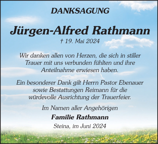 Traueranzeige von Jürgen-Alfred Rathmann von Harz Kurier