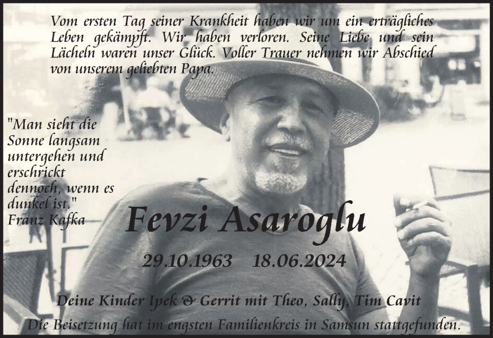  Traueranzeige für Fevzi Asaroglu vom 20.07.2024 aus Harz Kurier