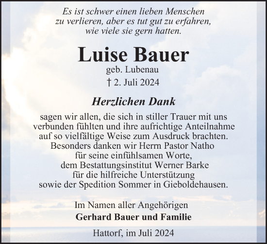 Traueranzeige von Luise Bauer von Harz Kurier