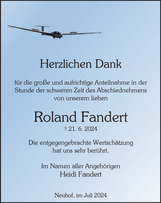 Traueranzeige von Roland Fandert von Harz Kurier