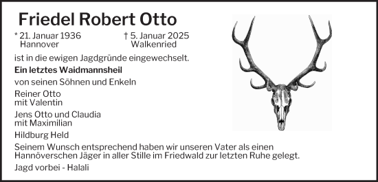 Traueranzeige von Friedel Robert Otto von Harz Kurier